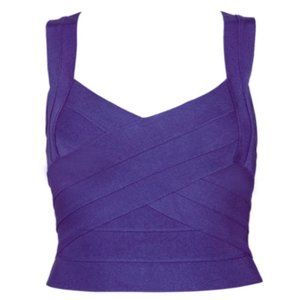 Deep Purple Semi-Stretch Sexy V-Neck Crop Top